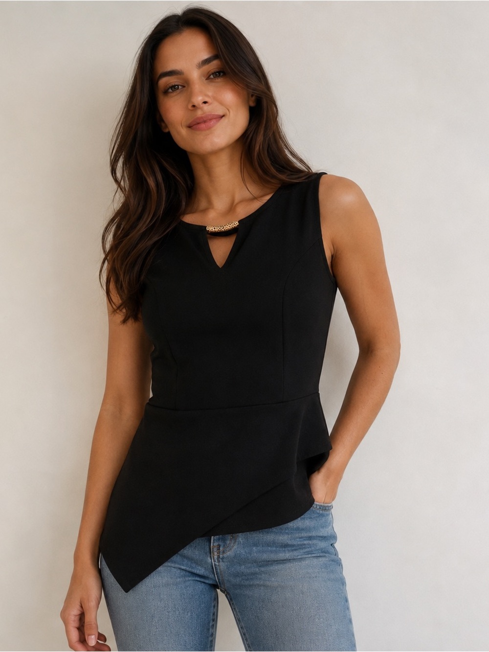 Thalia Sodi Asymmetric Hem Top Womens Small Black Sleeveless Whymsigoth‎ Preppy